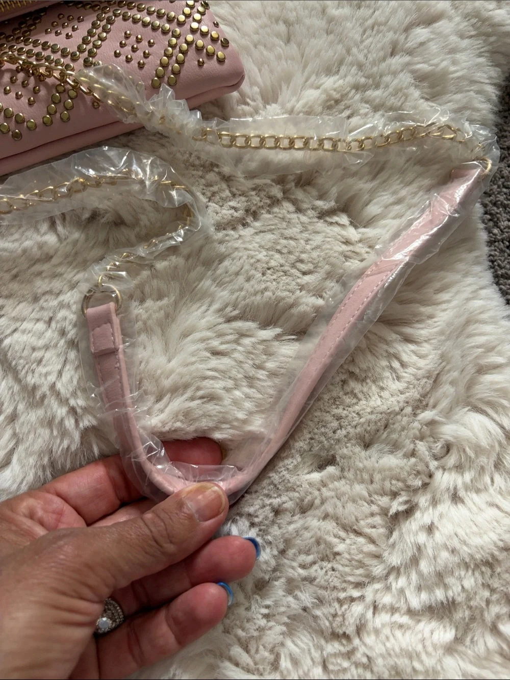 Lulu's Blush Pink Studded Fold-Over Wristlet Clutch